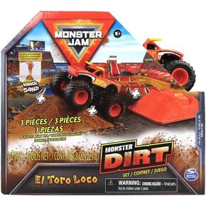 Spinmaster Monster Jam Official Kinetic Dart Set El Toro Loco Monster Truck 1/64 Diecast Offroad Miniature Mini Car Official Kinetic Sand Jump Pad Mold