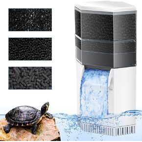 AquaMiracle Turtle Tank Filter 225GPH 3-Stage Super Quiet Low Water Level Filter for 10-40 Gallon Water, Waterfall Reptile Filter for Turtle Habitats & Terrariums