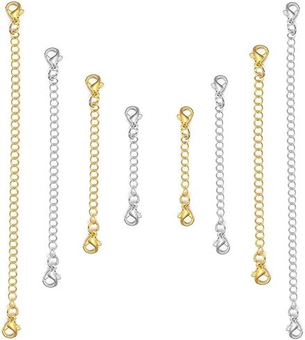8 PCS NETLACE Extender Extender (4 Gold+4 Silver) تمديد سلسلة الفولاذ المقاوم للصدأ للقلائد ، 2 "، 3" ، 4 "، 6" مجموعة سلسلة موسع in Kuwait