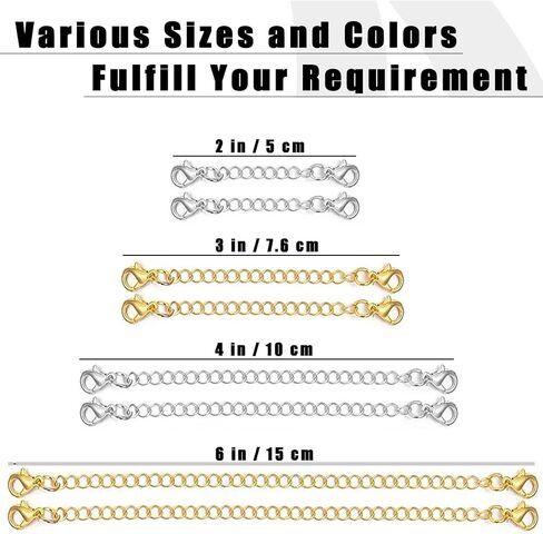 8 PCS NETLACE Extender Extender (4 Gold+4 Silver) تمديد سلسلة الفولاذ المقاوم للصدأ للقلائد ، 2 "، 3" ، 4 "، 6" مجموعة سلسلة موسع in Kuwait