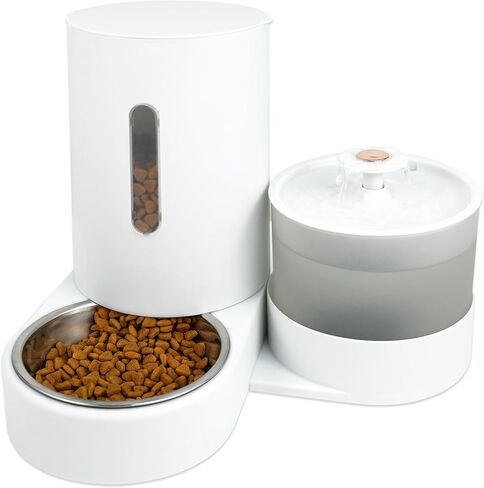 2 في 1 نافورة مياه القط الأوتوماتيكي ومجموعة كبيرة من تغذية الجاذبية ، مع مرشح شعر الحيوانات الأليفة وعاء تغذية الفولاذ المقاوم للصدأ ، مثالية للجرو والقطط والكلاب الصغيرة إلى المتوسطة والأرانب (أبيض) in Kuwait
