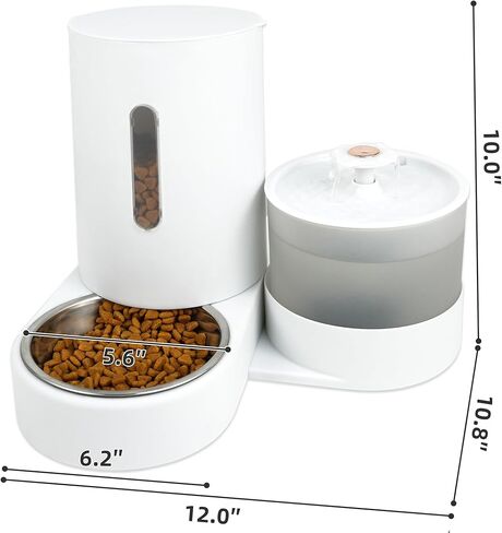 2 في 1 نافورة مياه القط الأوتوماتيكي ومجموعة كبيرة من تغذية الجاذبية ، مع مرشح شعر الحيوانات الأليفة وعاء تغذية الفولاذ المقاوم للصدأ ، مثالية للجرو والقطط والكلاب الصغيرة إلى المتوسطة والأرانب (أبيض) in Kuwait