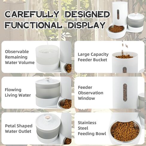 2 في 1 نافورة مياه القط الأوتوماتيكي ومجموعة كبيرة من تغذية الجاذبية ، مع مرشح شعر الحيوانات الأليفة وعاء تغذية الفولاذ المقاوم للصدأ ، مثالية للجرو والقطط والكلاب الصغيرة إلى المتوسطة والأرانب (أبيض) in Kuwait