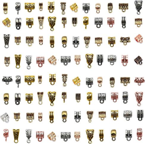 stino 140 Pcs Metal Spacer Bail Beads, Silver & Gold Charm Hanger Clasps with Loops for Bracelet, Jewelry Making Findings in Saudi Arabia