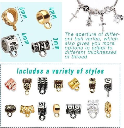 stino 140 Pcs Metal Spacer Bail Beads, Silver & Gold Charm Hanger Clasps with Loops for Bracelet, Jewelry Making Findings in Saudi Arabia