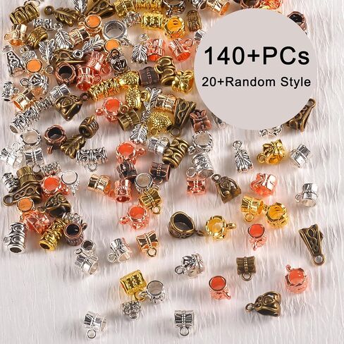 stino 140 Pcs Metal Spacer Bail Beads, Silver & Gold Charm Hanger Clasps with Loops for Bracelet, Jewelry Making Findings in Saudi Arabia