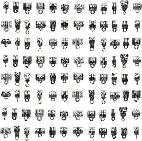 stino 140 Pcs Metal Spacer Bail Beads, Silver & Gold Charm Hanger Clasps with Loops for Bracelet, Jewelry Making Findings in Saudi Arabia