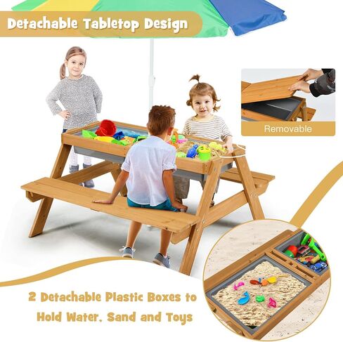 Arlime Sand and Water Fanse-طاولة نزهة من 3 في 1 مع ارتفاع مظلة قابلة للتعديل ، طاولة قابلة للإزالة أعلى و 2 صناديق ألعاب قابلة للفصل ، طاولة لعب المياه للفتيات ، الطاولة الحسية في الهواء الطلق (ملونة) in Kuwait