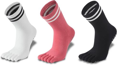 Grippy Yoga Socks for Women – Full Toe Cotton Crew Non Slip Sticky Grip Accessories for Yoga, Barre, Pilates, Dance, Ballet in Saudi Arabia