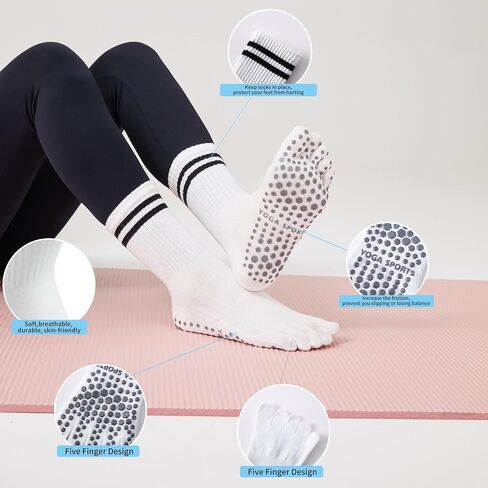 Grippy Yoga Socks for Women – Full Toe Cotton Crew Non Slip Sticky Grip Accessories for Yoga, Barre, Pilates, Dance, Ballet in Saudi Arabia