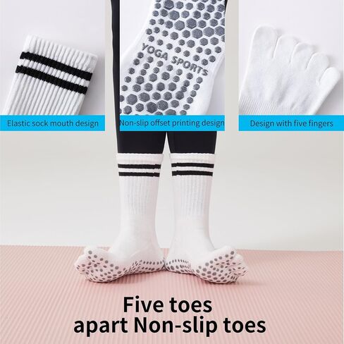 Grippy Yoga Socks for Women – Full Toe Cotton Crew Non Slip Sticky Grip Accessories for Yoga, Barre, Pilates, Dance, Ballet in Saudi Arabia