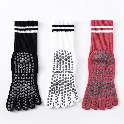 Grippy Yoga Socks for Women – Full Toe Cotton Crew Non Slip Sticky Grip Accessories for Yoga, Barre, Pilates, Dance, Ballet in Saudi Arabia