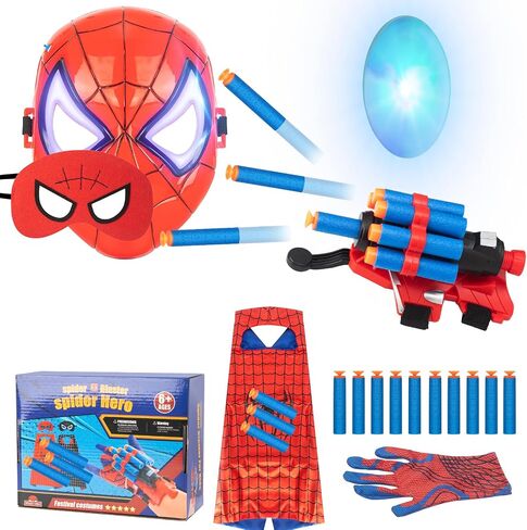 Web Shooters Toy for Kids,LED Mask and Cape Set,Spider Costume for Christmas Halloween Birthday Party,Age3+ in Saudi Arabia