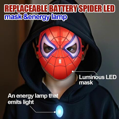 Web Shooters Toy for Kids,LED Mask and Cape Set,Spider Costume for Christmas Halloween Birthday Party,Age3+ in Saudi Arabia