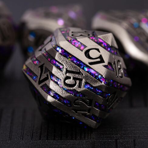 DND Metal Stripe Dice Set,7 PCS Polyhedral RPG Dice Set with Gift Case for Dungeons and Dragons (Antique Nickel Purple) in Saudi Arabia