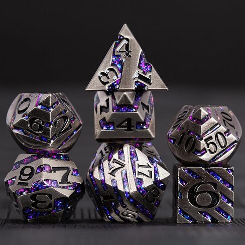 DND Metal Stripe Dice Set,7 PCS Polyhedral RPG Dice Set with Gift Case for Dungeons and Dragons (Antique Nickel Purple) in Saudi Arabia