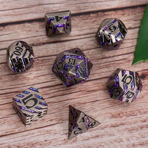 DND Metal Stripe Dice Set,7 PCS Polyhedral RPG Dice Set with Gift Case for Dungeons and Dragons (Antique Nickel Purple) in Saudi Arabia