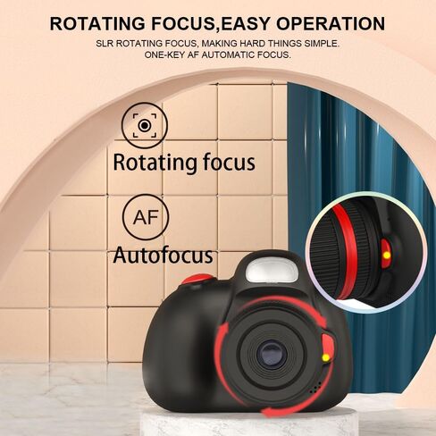Kids Camera,Kids Digital Camera with Rotating Zoom Lens,1080P HD Digital for Kids with Flash,32GB SD,Christmas Birthday Gifts for Girls Boys 3-12 (Black, D6S) in Saudi Arabia