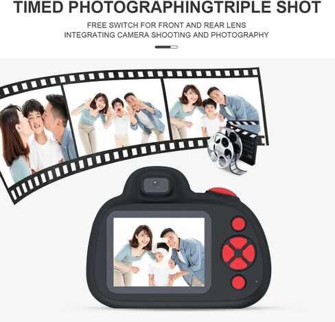 Kids Camera,Kids Digital Camera with Rotating Zoom Lens,1080P HD Digital for Kids with Flash,32GB SD,Christmas Birthday Gifts for Girls Boys 3-12 (Black, D6S) in Saudi Arabia