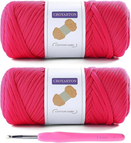 2 Pack T Shirt Yarn for Crocheting with 1 Crochet Hook, Elastic Tshirt Yarn for Crochet Bag/Baskets/Home Decor, Spaghetti Yarn Thick Knitting Yarn Total Length 130 Yds (Beige+Coffee Color) in Saudi Arabia