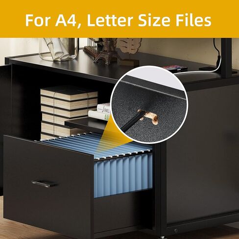 موقف طابعة مكتب DWVO مع عجلات وجداول الطابعة مع درج الملفات ونشر الشحن ، خزانة ملفات جانبية متنقلة مع رف تخزين مفتوح لرسالة/قانوني/ملفات الحجم ، الأسود in Kuwait