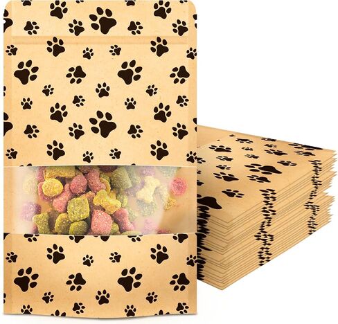 ALBEN 50-Pack Paw Print Dog Treat Bags by Poppy's – Perfect for Canine Delights, Secure Zip Lock Closure, Food-Safe Material, 3.5 x 5.5 Inches (Small) in Saudi Arabia