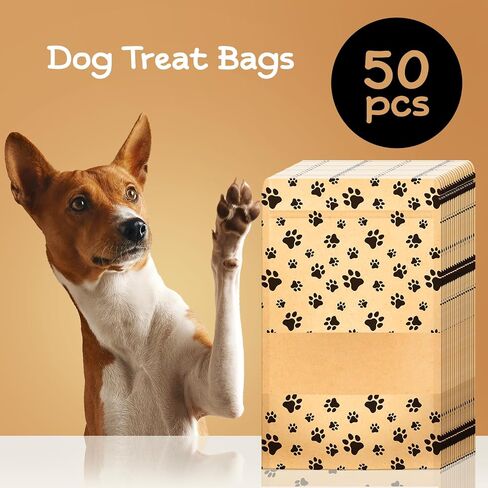 ALBEN 50-Pack Paw Print Dog Treat Bags by Poppy's – Perfect for Canine Delights, Secure Zip Lock Closure, Food-Safe Material, 3.5 x 5.5 Inches (Small) in Saudi Arabia