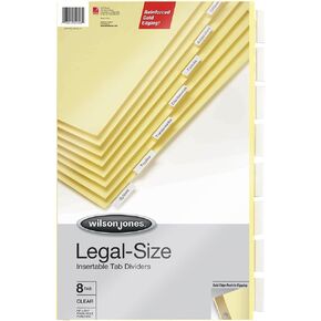 Wilson Jones Legal Insertable Dividers, 8-Tab Set, 4-Hole Punched, Clear Tabs on Buff Paper, 8.5 x 14 Inches (W54153)