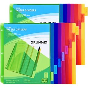8-Tab Binder Dividers - Index Pockets Divider for 3 Ring Binders, 3-Hole Plastics Sheets Protectors for US Letter Size in 0.5'', 1'', 2'', 3 inch Binders, 8 Colors (XY004) (1 Pack)