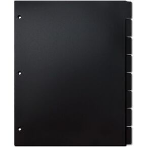 （5-Pack) Koqye Durable Plastic Dividers for 3 Ring Binders, 8-Tab Black 3 Hole Pouched Section Index Dividers for Binders, Notebook Inserts