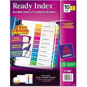 Avery 11188 Ready Index Dividers, Tabs 1-10, Letter Size, Multicolor, 6 Sets/PK