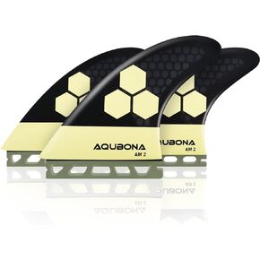 AQUBONA Dual Tab II G5 Tri Fin Set Surfboard Fins Fiberglass Fins for Surfing with Fin Bag Key Screw (Yellow, Single Tab) (Yellow)