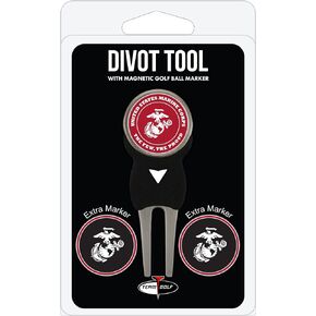 Team Golf Military Marines Divot Tool Pack with 3 Golf Ball Markers Divot Tool with 3 Golf Ball Markers Pack, Markers are Removable Magnetic Double-Sided Enamel