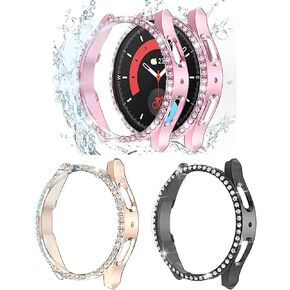 [3 Pack] MOOISVS Case for Galaxy Watch 5 Pro 45mm, Bling Frame Protective Case Compatible for Samsung Galaxy Watch 5 (Rose Gold/Pink/Black)-45mm