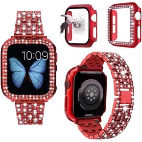 3-Pack Compatible For Apple Watch Band 38mm 40mm 41mm 42mm 44mm 45mm 46mm 49mm, Bling Jewelry Metal Bands with Diamond Case + Screen Protective Cover For iWatch Series 11/10/9/8/7/6/5/4/3/2/1/SE (Rose Gold, 46mm) in Saudi Arabia