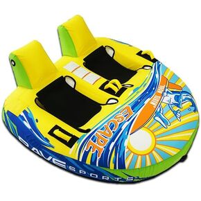 RAVE Sports Escape Boat Towable Tube for 1-2 Riders, Heavy-Duty Durable Construction for Pulling Behind Boat, Unique Seats for Secure Ride