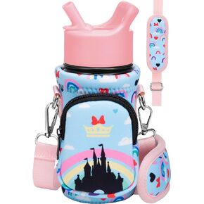 Water Bottle Carrier with Strap Cartoon Water Bottle Bags Holder for Kids Boys Girls Neoprene Insulated Bottle Bag for 10/12/14/16/18Oz Stainless Steel Glass Bottles Sleeve, Airplane Raccoon