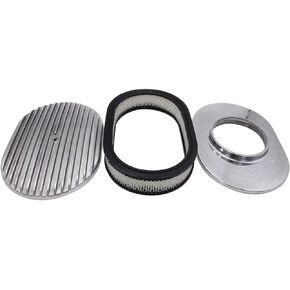 12" Oval Half Finned Polished Aluminum Air Cleaner Compatible With Classic Nostalgia Ford Chevy