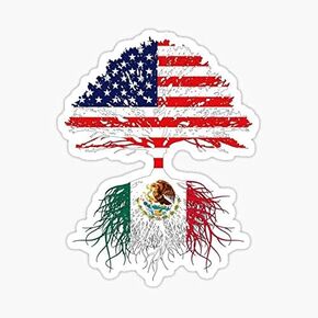 Mexican Roots, Mexican American, Mexico Grown, Mexico USA Flag, Mexico Art Design for Men Women Kids Youth Family Sticker - Waterproof Sticker Decal Cars Laptops Windows Etc