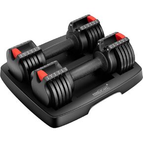 VIVOHOME 2.5 lbs to 15 lbs Adjustable Weights Dumbbells Set of 2 with Anti-Slip Handle and Tray Multiweight Options Workout Equipment for Men Women Home Gym Office