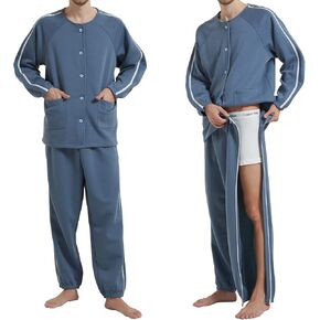 Bedridden Patient Clothing, Fleece Lining Double Slider Zipper Tearaway Cotton Disability Clothing for Post Surgery Dialysis Rehab Elderly Wheelchair Fracture Hospital Gowns for Men