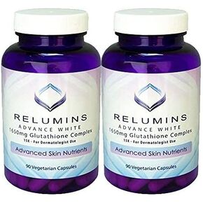 Pack of 2 Relumins Advance White 1650mg Glutathione Complex - 15x Dermatologic Formula with Advanced Skin Nutrients- 2 Bottles, 90 Capsules Each, 180 Total Capsules