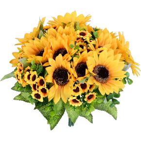 Lvydec Artificial Sunflower Bouquet, 2 Bunches Silk Sunflowers Fake Yellow Flowers for Home Decoration Wedding Decor (2 Pack)