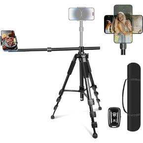 Elitehood iPhone Tripod for Overhead Video Recording [Heavy Duty & Ultra-Stable], 25in Horizontal Long Extendable Boom, 360° Rotation iPhone Tripod Stand with Remote, Vertical 71" Tall Phone Tripod