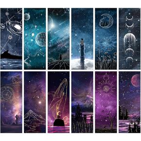 Anseal Cool Space Starry Night Bookmark, Bookmarks for Book Lovers, Bulk Bookmarks for Men, Unique Book Mark for Boys, Girls, Students, Classroom Gifts, School Prize, Reading Present