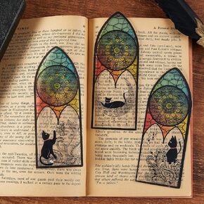 Cat Bookmarks - 6 Pieces Black Cat Book Markers for Book Lovers, Women, Men, Unique Book Mark for Boys, Girls, Students, Classroom Gifts, School Prize, Reading Present (Cat and Moon)