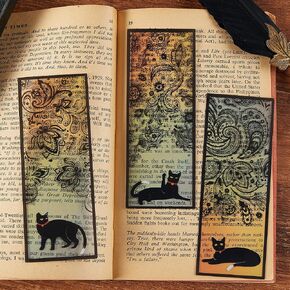 Cat Bookmarks - 6 Pieces Black Cat Book Markers for Book Lovers, Women, Men, Unique Book Mark for Boys, Girls, Students, Classroom Gifts, School Prize, Reading Present (Cat and Moon)