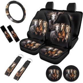 Western Car Seat Covers for Women Full Set,Aztec Tribal Steering Wheel Cover,Seat Belt Cushion,Cup Holder,Wristlet Keychain Lanyard Universal