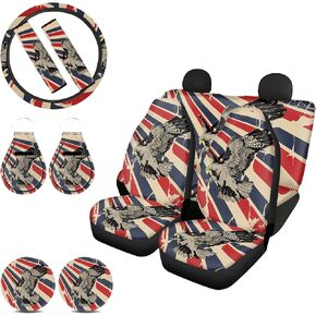 Sunflowers Skull Car Interior Decorative Accessories Set of 11, 4 Car Seat Covers with 2 Seat Belt Cover + 2 Keychains + 2 Cup Holders + 1 Steering Wheel Cover for Women Men