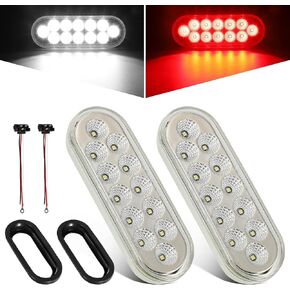 Partsam 2Pcs 6.7 Inch Oval Red Stop Turn Tail Lights and Blue Auxiliary Lights Kit 12 Diodes w/Rubber Grommets & 3-Prong Wire Pigtails Red/Blue Oval Led Truck Trailer Tail Lights and Auxiliary Lights